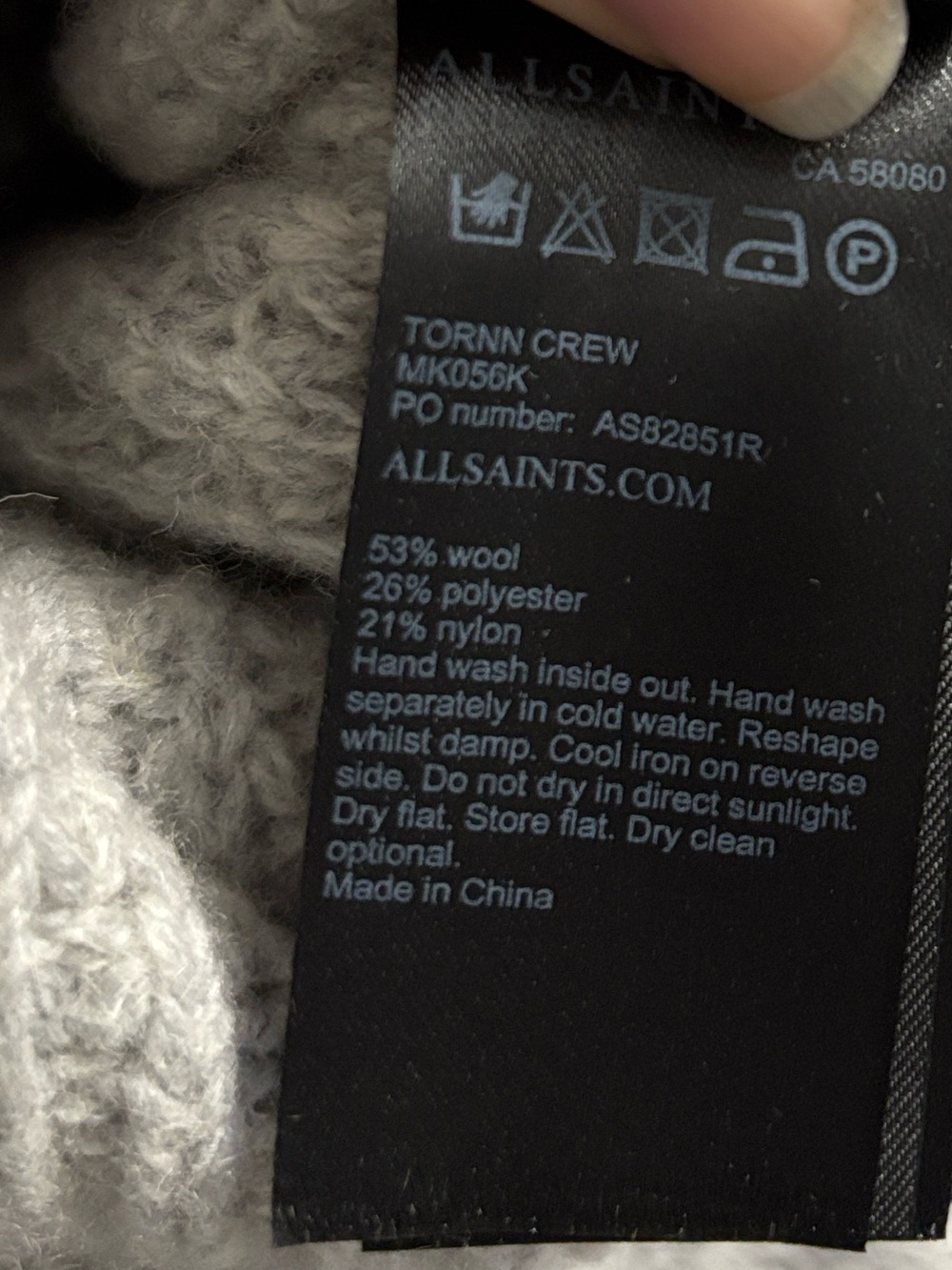 AllSaints Wool Waffle Knit Sweater Grey Oversized Size S - Picture 13 of 15